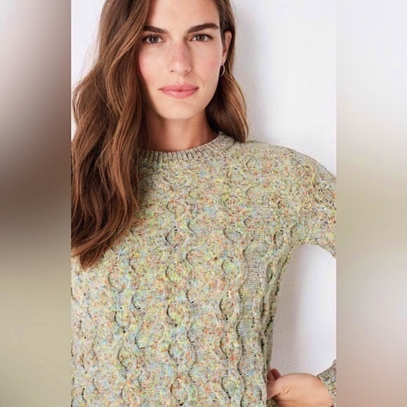 J. Jill Super-Soft Chenille Cable-Knit Crewneck Sage Sweater | XL Petite - Picture 2 of 9